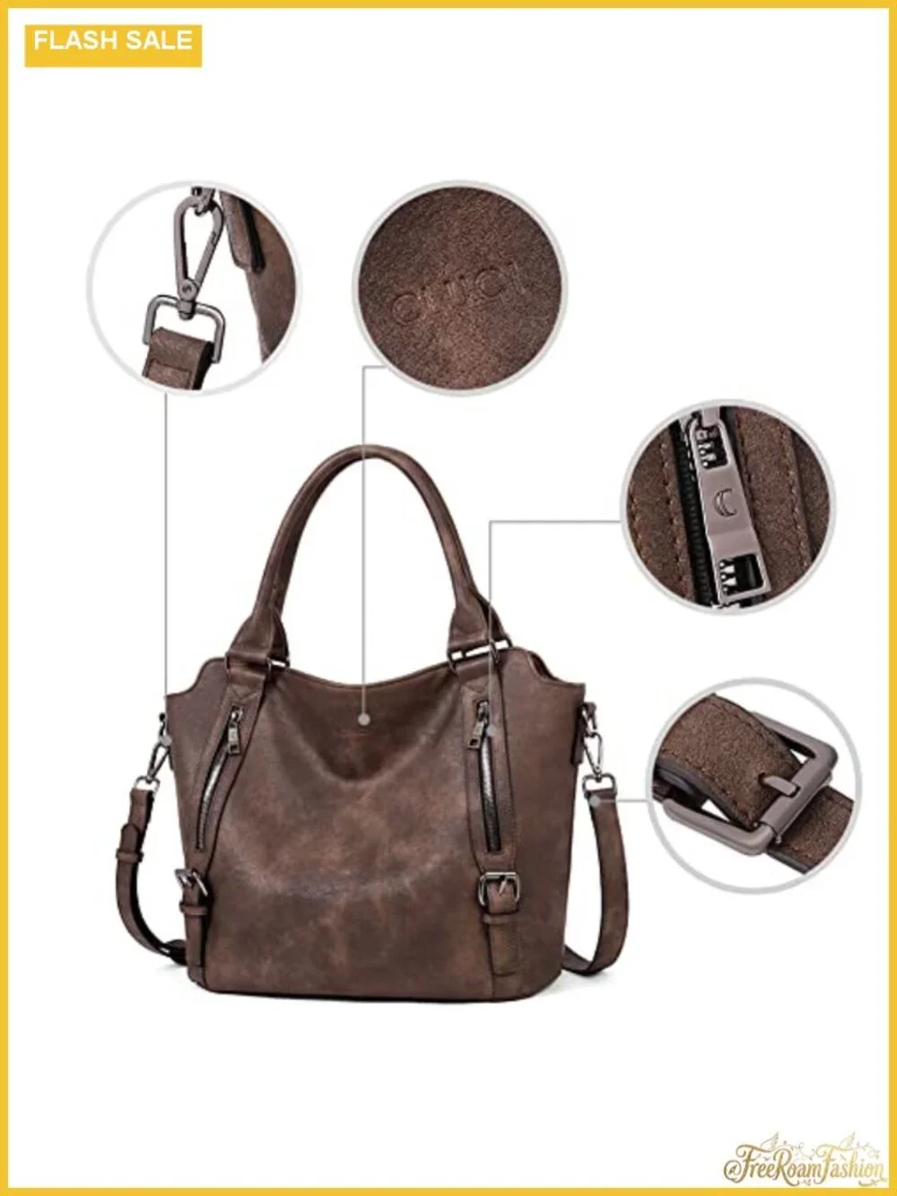 Large Hobo Handbag Vegan Leather, Multi-Pocket Shoulder Bag with Back